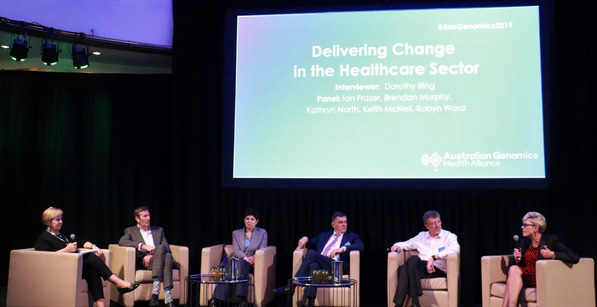 Panel Discussion L-R: Dorothy Illing, Keith McNeil, Robyn Ward, Brendan Murphy, Ian Frazer and Kathryn North